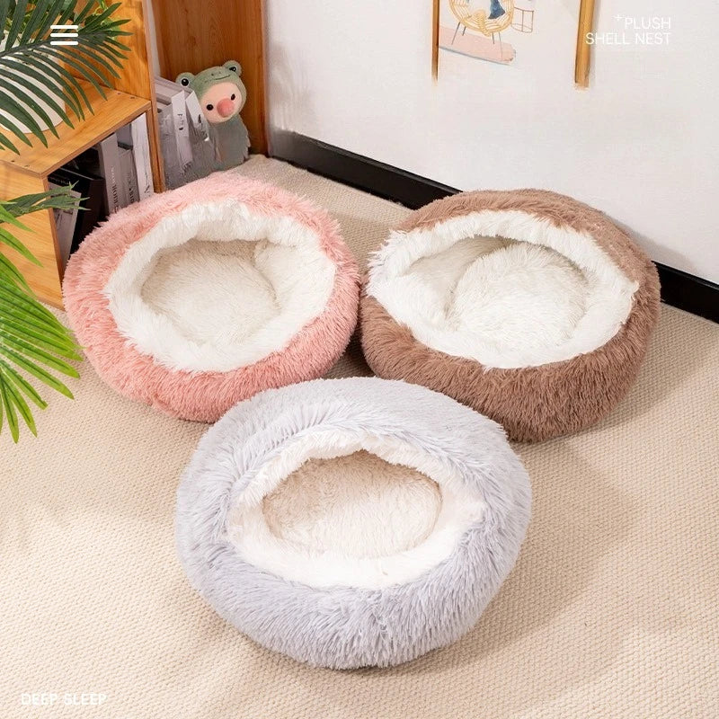 Plush Pet Cat Bed Round Cat Cushion Cats House 2 in 1 Warm Cat Basket Pet Sleep Bag Cats Nest Kennel for Small Dog Bed