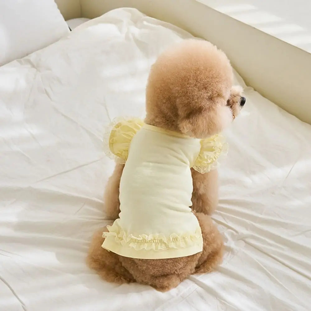 Fashion Lace Pet Summer Vest Soft Breathable Cat Base Skirt Flying Sleeve Dog Clothes Spring