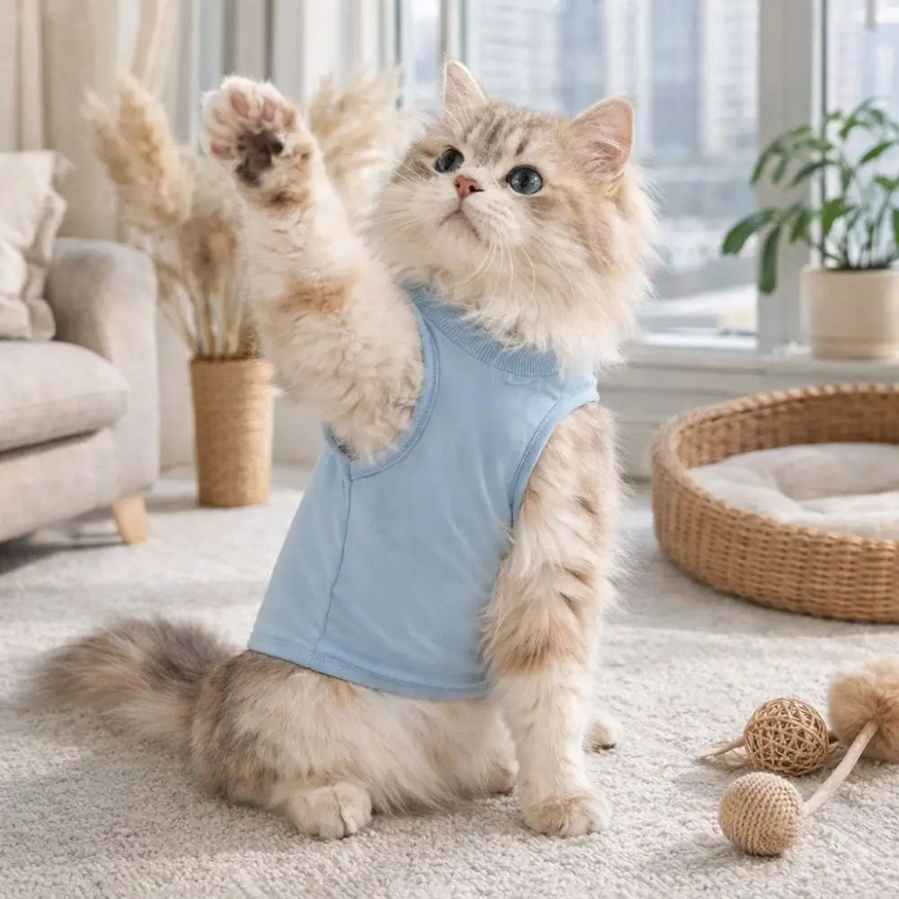 Cat Vest Adjustable Cat Recovery Suit Comfortable Breathable Cat Sterilization Suit Solid Color Soft Cat Jumpsuit Pet Supplies