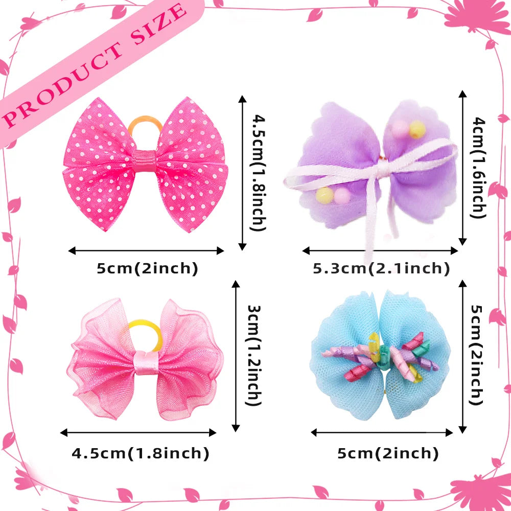 50PCS Pet Hair Accessories Lace Dog Bows With Rubber Bands Handmade Cute Cat Bows Yorkshire Puppy Bowknots Pet Supplies For Dogs