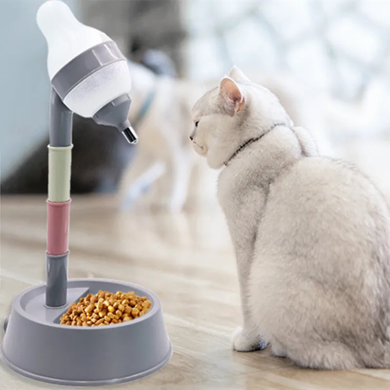 Pet Standing Water Dispenser Cat Dog Standing Bowl with Detachable Pole Automatically Feeding Water Height Adjustable