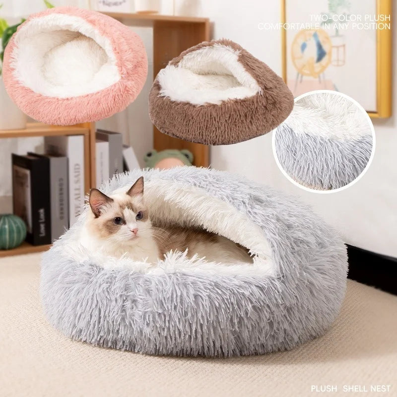 Plush Pet Cat Bed Round Cat Cushion Cats House 2 in 1 Warm Cat Basket Pet Sleep Bag Cats Nest Kennel for Small Dog Bed