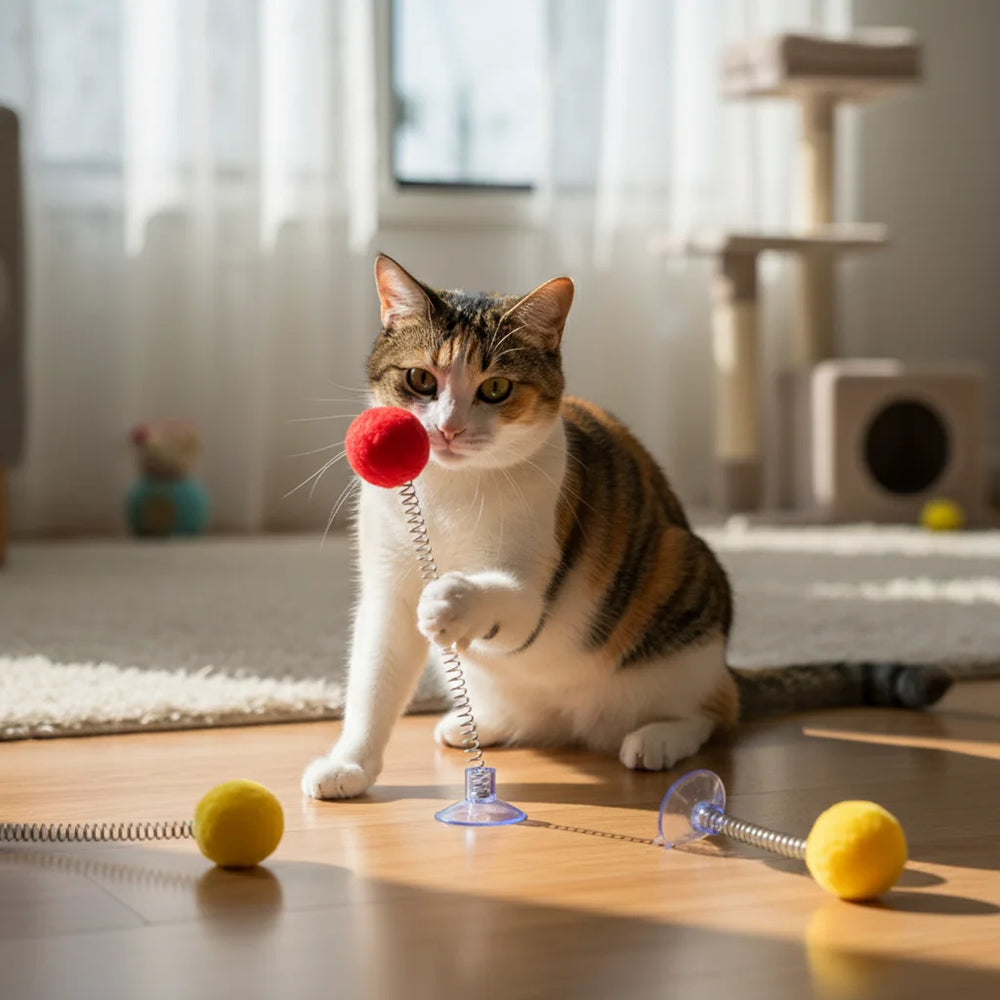 Cat Spring Yarn Ball Toy High Elastic Interactive Pet Toys for Cats Colorful Bouncing Play Balls for Kitten and Adult Cat