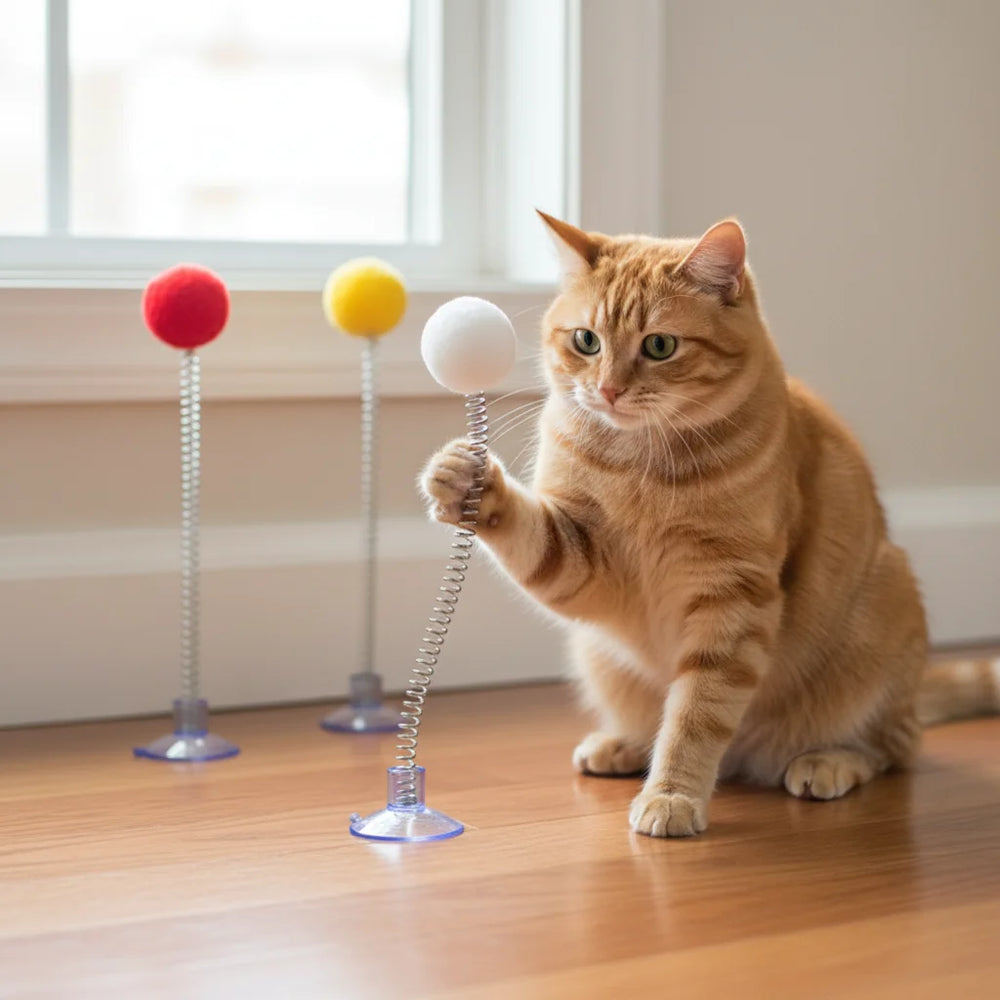 Cat Spring Yarn Ball Toy High Elastic Interactive Pet Toys for Cats Colorful Bouncing Play Balls for Kitten and Adult Cat