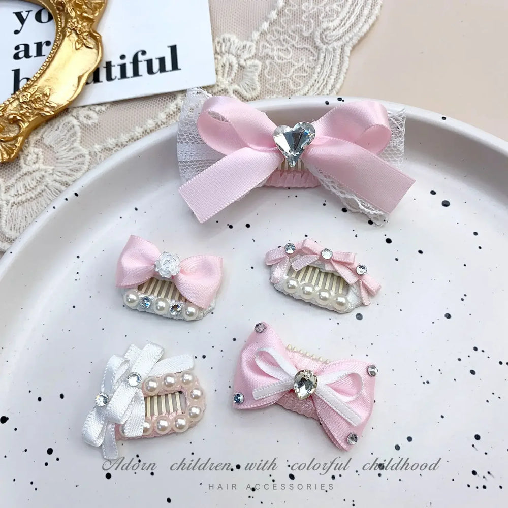 Pet Hair Clip Hair Accessory Pink Bow BB Clip Dog Rhinestone Pearl Headband Marzis Yorkshire Teddy Bear Puppy Accessories