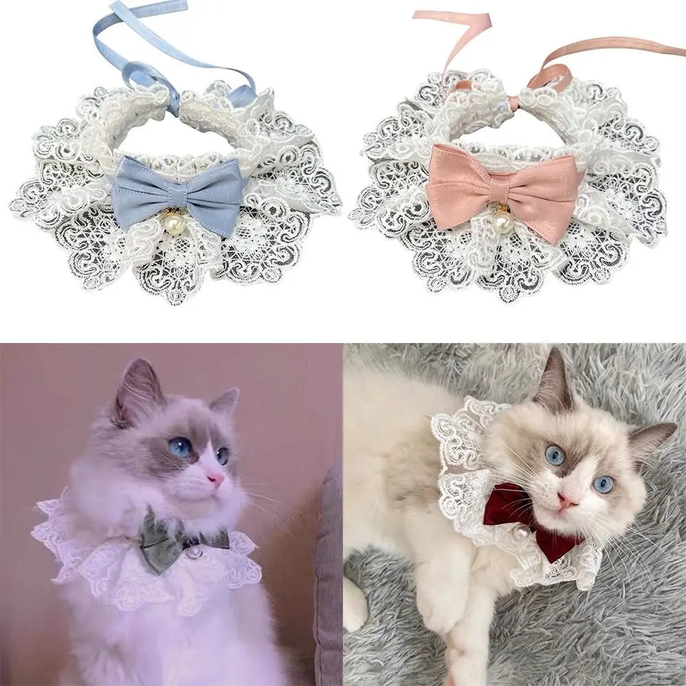 Pet Scarf Accessories Cat Necklace Dog saliva towel Dog Neckerchief Pearl Collar Lace Bowknot Puppy String Bib