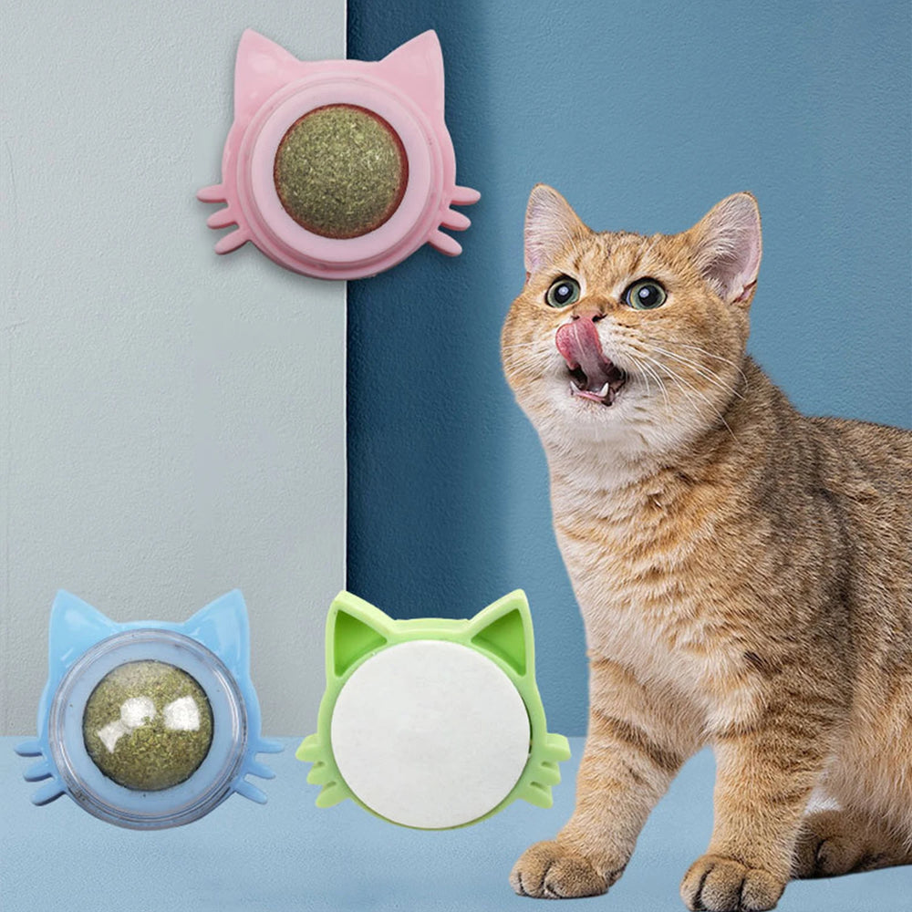 1pc Pet interactive Ball Toy adds fun  Wall Sticker Ball Can Be Rotated Cat Lick Candy Snacks Kitten Toy